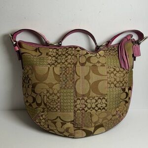 Coach Vintage Patchwork Hobo Soho Signature Purse Snake Pink Leather Trim